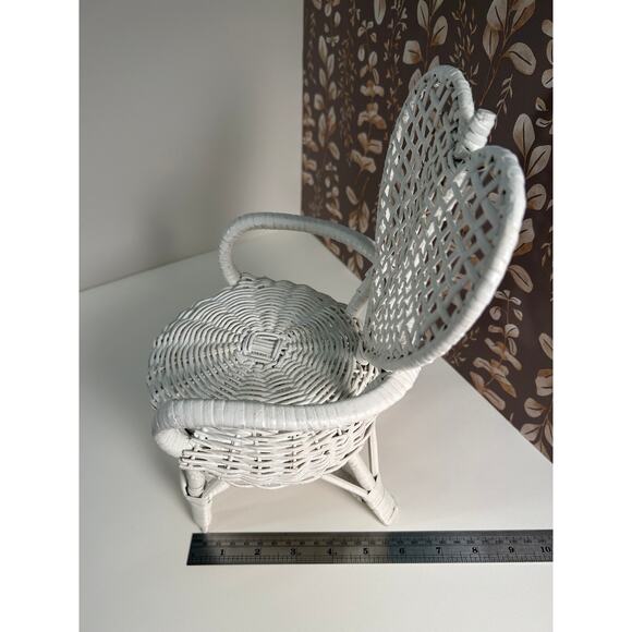 White Wicker Teddy or Doll Furniture, Vintage Rattan Patio Chair, Cottage Decor - Picture 4 of 7